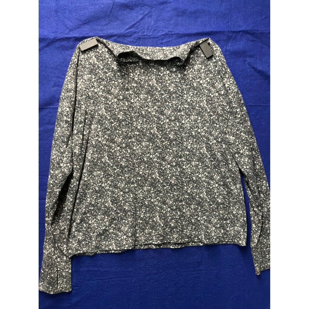 Floral Womens Lands End Long Sleeve Top L Grey White